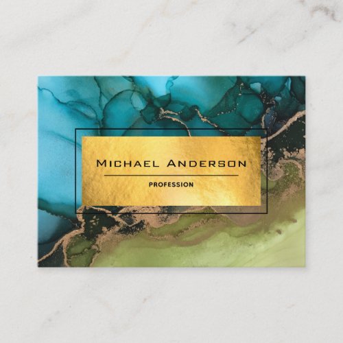 Gold Foil Black Teal Modern Abstract Custom Busine Business Card