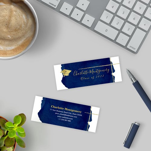 Gold Foil Blue Abstract Graduation Name Card