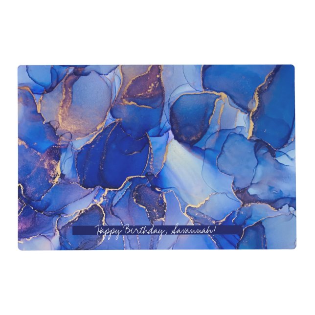 Gold Foil Blue Custom Happy Birthday  Placemat (Front)