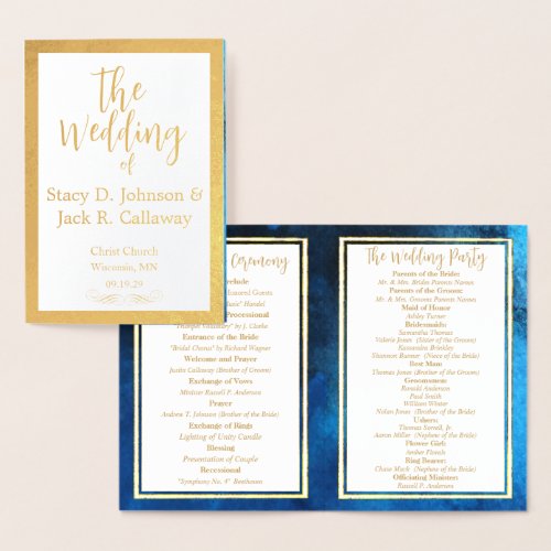 Gold Foil Blue Galaxy Wedding Program 