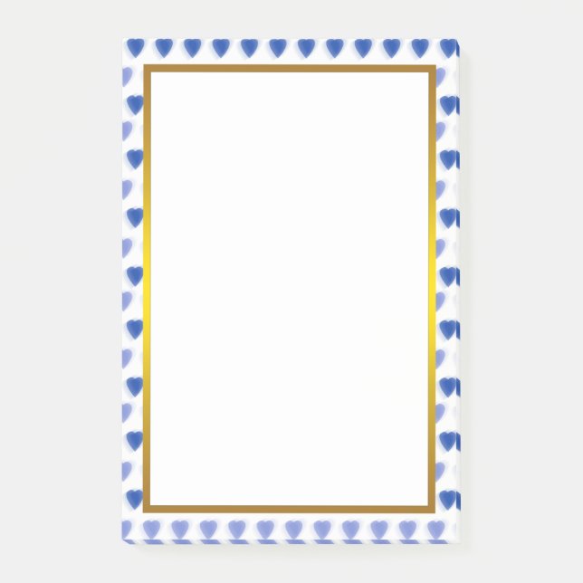 Gold Foil Blue   Love Heart Pattern Valentine Post-it Notes (Front)
