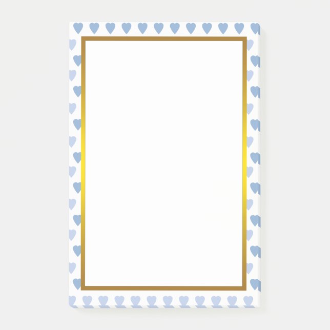 Gold Foil Blue Love Heart Pattern Valentine Post-it Notes (Front)