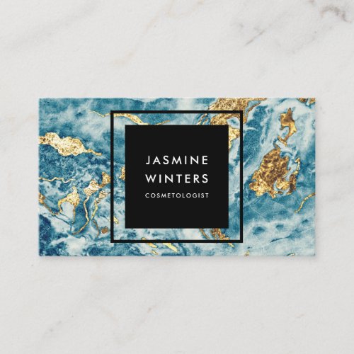 Gold foil blue marble watercolor minimal elegant business card