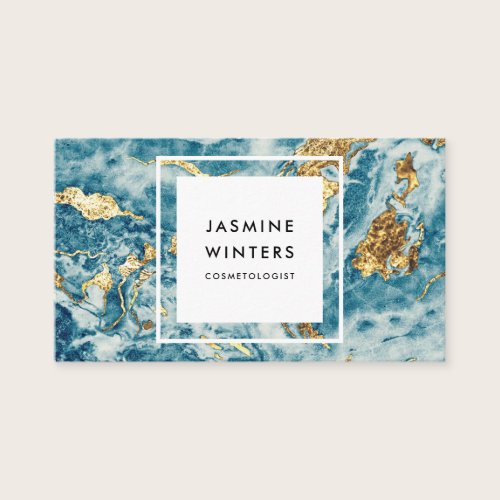Gold foil blue marble watercolor minimal glamour business card