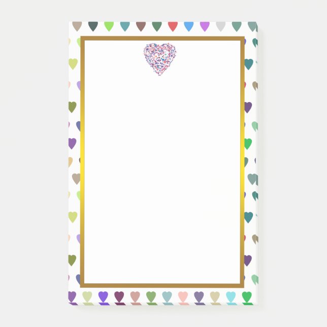 Gold Foil Blue Pink  Love Heart Pattern Valentine Post-it Notes (Front)