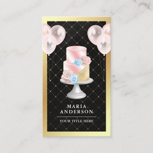Gold Foil Blush Pink Cake Balloons Event Planner Business Card