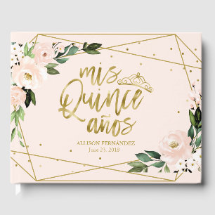 Gold Foil Blush Pink Floral Quinceanera Guest Book