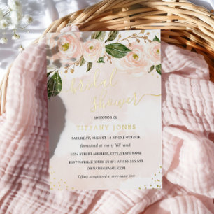gold Foil Blush Watercolor Floral Bridal Shower Invitation