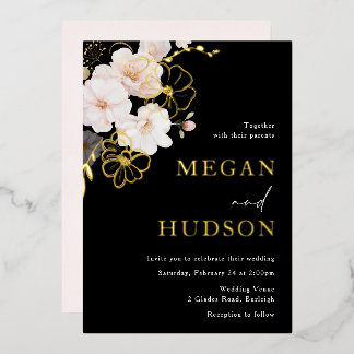 Gold Foil & Blush Wildflowers Wedding Foil Invitation