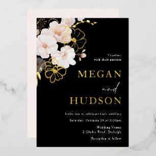 Gold Foil & Blush Wildflowers Wedding Invitation