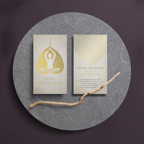 Gold Foil Bodhi Leaf with Yoga Meditation Posture Business Card