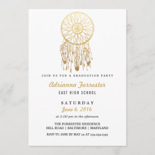 Gold Foil Bohemian Dream Catcher Graduation Party Invitation
