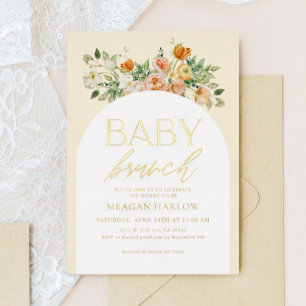 GOLD FOIL Boho Floral Girl Baby Brunch Invitation Foil Invitation