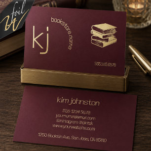 Gold Foil Bookstore Monogram Business Cards
