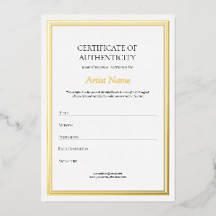 Gold Foil Border Certificate of Authenticity Art Foil Invitation