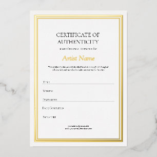 Gold Foil Border Certificate of Authenticity Art Invitation
