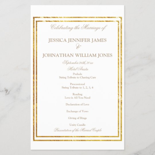 Gold Foil Border Elegant Script Wedding Program Zazzle Com