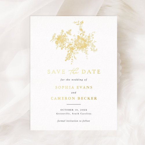 Gold Foil Botanical 425 x 56 Save the Date Card