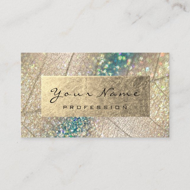 Gold Foil Botanical Beauty Studio Holograph Teal Business Card (Front)