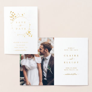 Gold Foil Botanical Wedding Save the Date Foil Card