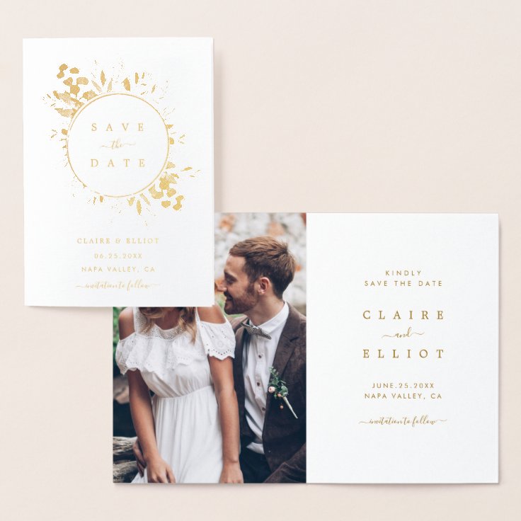 Gold Foil Botanical Wedding Save The Date Foil Card 