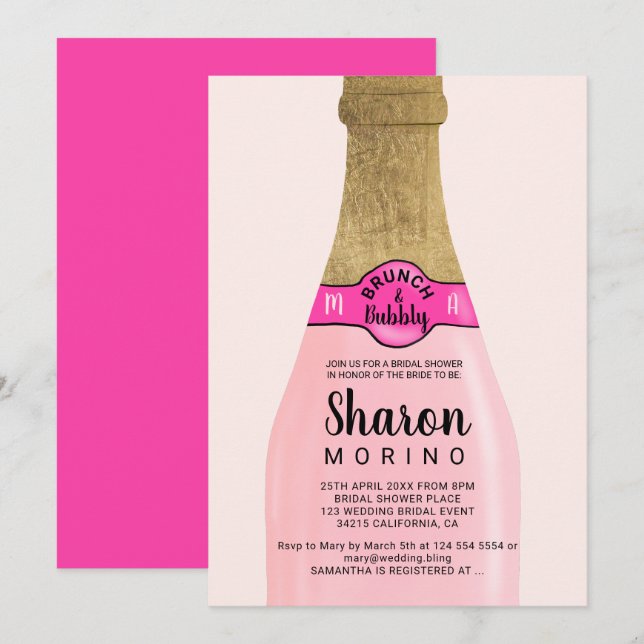 Gold foil bottle brunch bubbly bridal shower invitation (Front/Back)