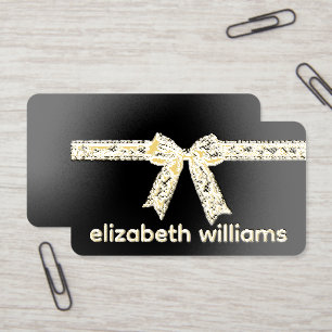 Gold Foil Bow on Black with Name Business Cards