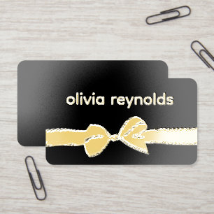 Gold Foil Bow on Black with Name Business Cards