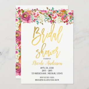 Gold Foil Bridal Shower Elegant Modern Floral Invitation