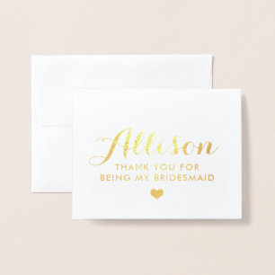 Gold Foil Bridesmaid Thank You   Bridesmaid Card