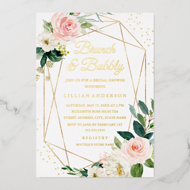 GOLD FOIL Brunch And Bubbly Bridal Shower Invitation (Front)