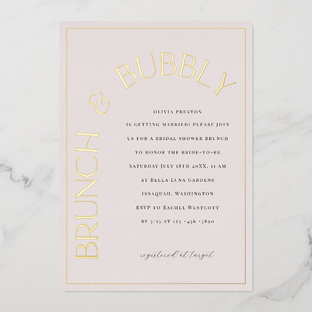 Gold Foil Brunch & Bubbly Bridal Shower Invitation (Front)