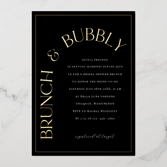 Gold Foil Brunch & Bubbly Bridal Shower Invitation Foil Invitation (Front)