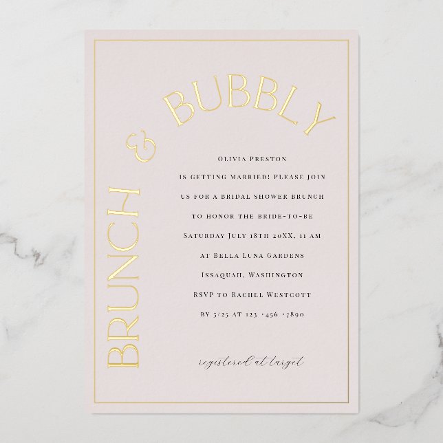 Gold Foil Brunch & Bubbly Bridal Shower Invitation Foil Invitation (Front)
