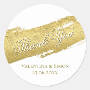 Gold foil brush stroke elegant modern thank you classic round sticker