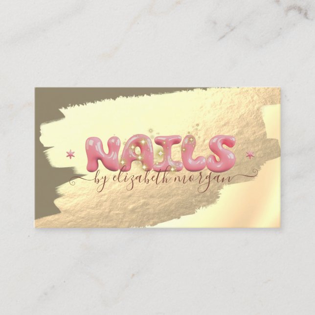 Gold Foil Brush Stroke Sparkle Nails Business Card (Front)