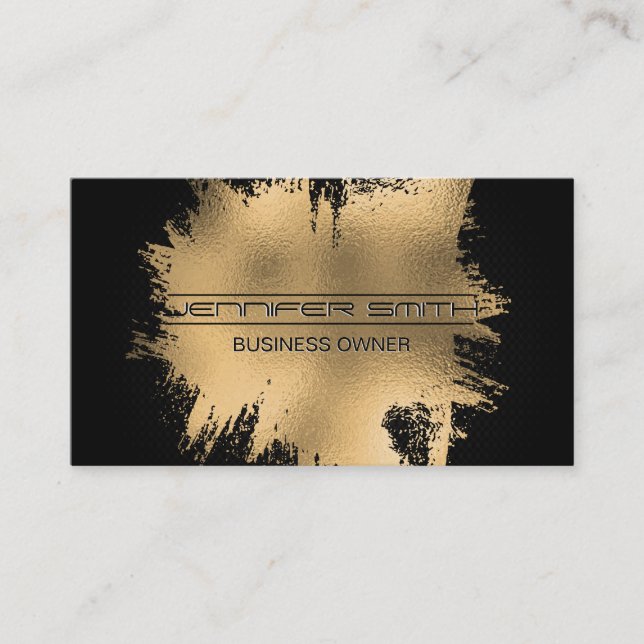 Gold Foil Brushed | Black Mesh Background Business Card (Front)
