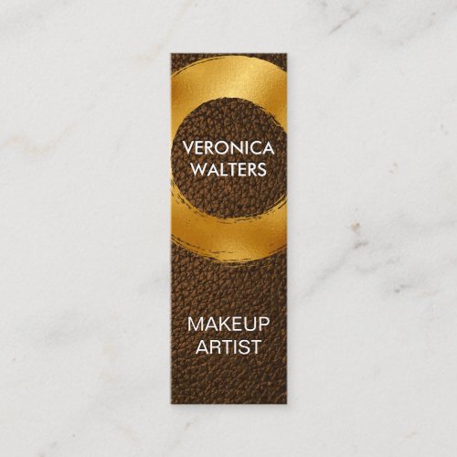 Gold Foil Brushed  Brown Leather Mini Business Card