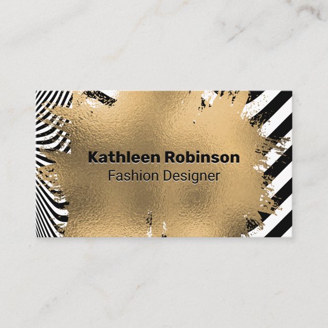 Gold Foil Brushed | Stripes Wave Background Business Card (Front)