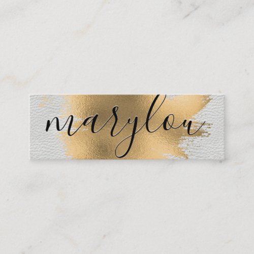 Gold Foil Brushed  White Leather Mini Business Card