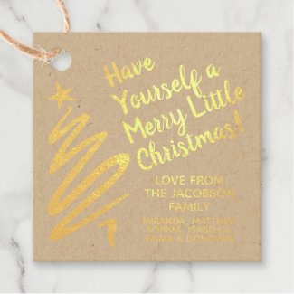 Gold Foil Brushstroke Merry Little Christmas Gift Favor Tags