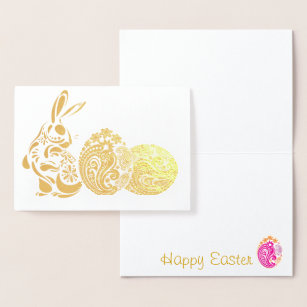 Gold Foil Bunny with Paisley Eggs Foil Card