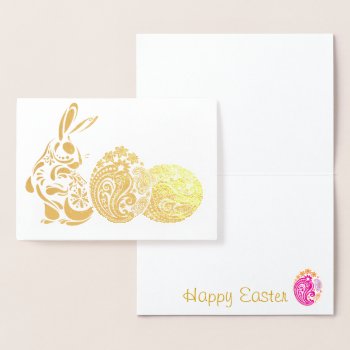 Gold Foil Bunny With Paisley Eggs Foil Card by LilithDeAnu at Zazzle