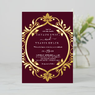 Gold Foil Burgundy Casual Wedding Invitation