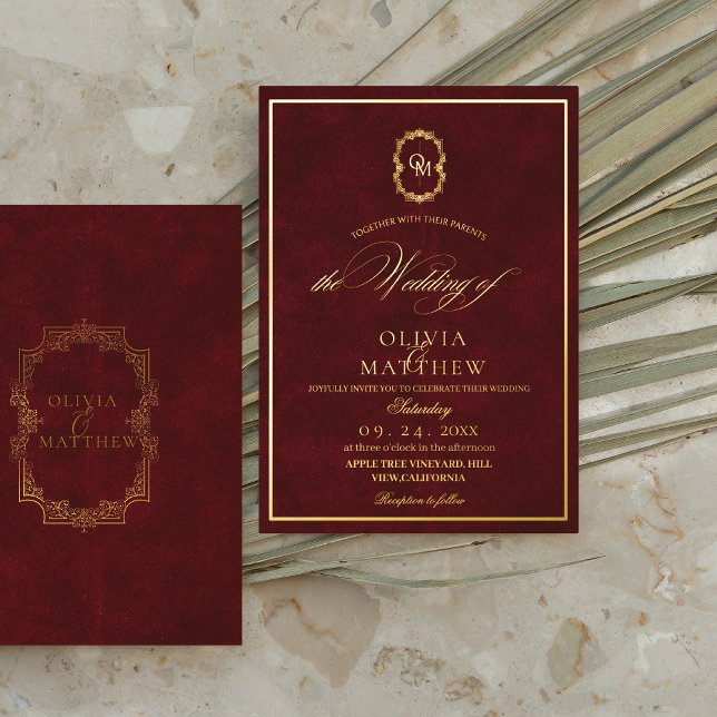 Gold Foil Burgundy Minimalist & Elegant Wedding Foil Invitation (Creator Uploaded)