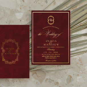 Gold Foil Burgundy Minimalist & Elegant Wedding Invitation