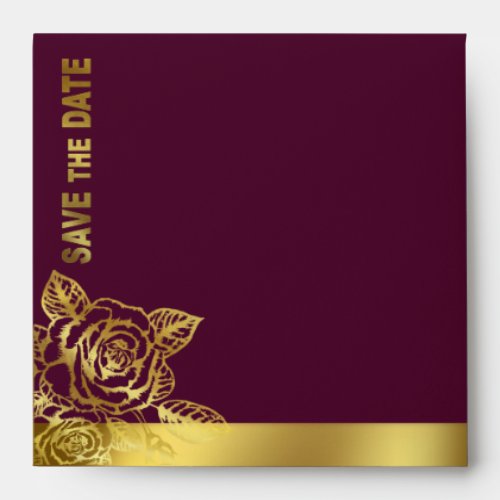 Gold Foil Burgundy Vintage Rose Save the Date Envelope