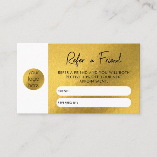 Gold Foil Business Refer A Friend Referral Card
