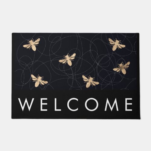 Gold Foil Busy Bee Print Welcome Mat