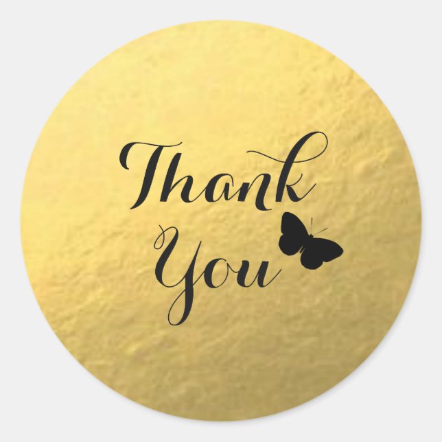 Gold Foil Butterfly Thank You Sticker (Front)